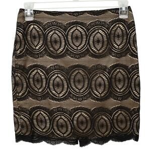 Cache Skirt Womens 6 Black Lace Beige Lining Pencil Short Back Zip Formal